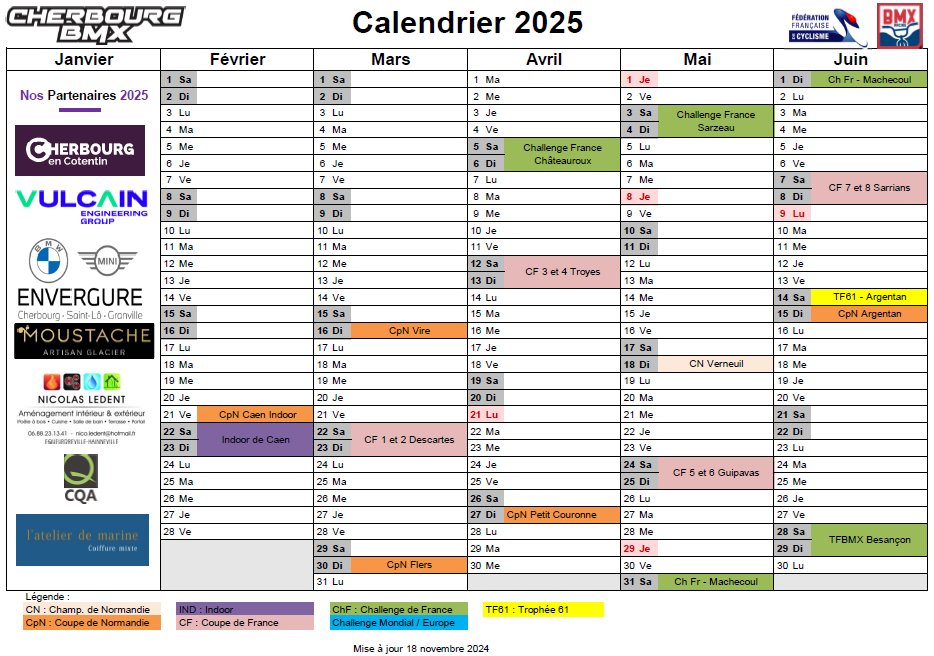 Calendrier 2025 Cherbourg BMX